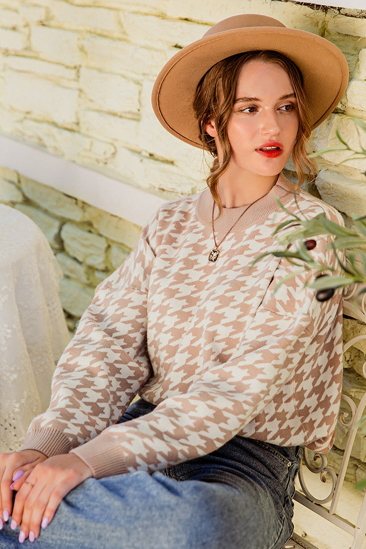 Dam Tröja Geometrisk Design Polyester O-hals Fullängd Ärmar-4