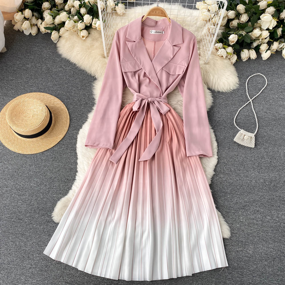 Kvinnors Midi Klänning A-linje Polyester Rynkad-6