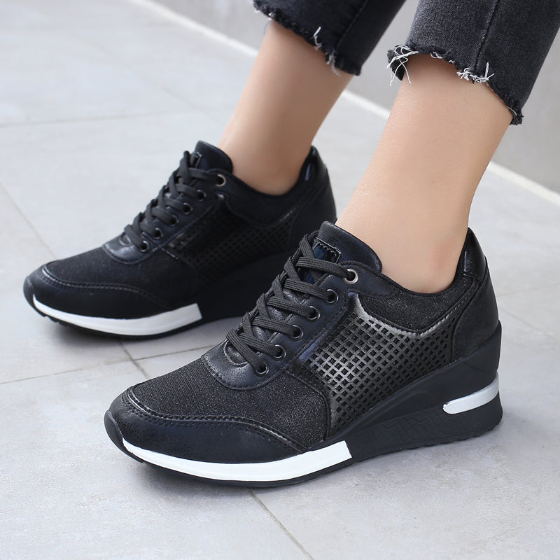 Dam Sneakers Plattforms Läder Medelhög Snitt Högkvalitativ Komfort-6