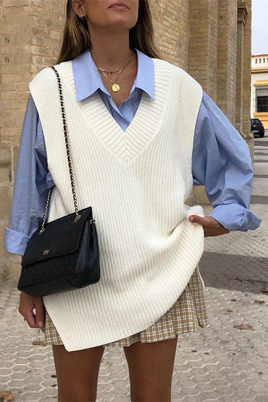 Dam Ärmlös Tröja V-ringad Akryl 4