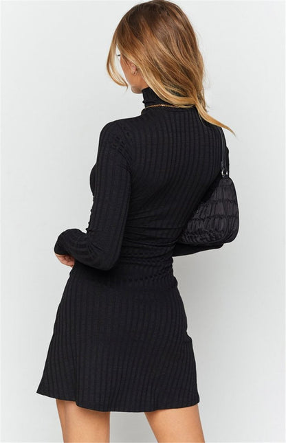 Kvinnors Miniklänning Turtleneck Polyester Figurnära-4