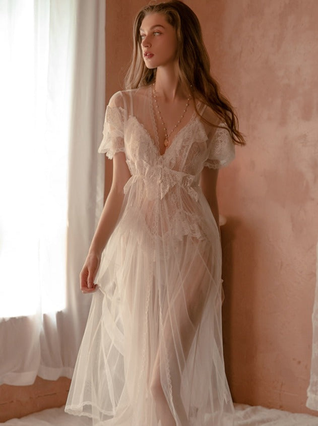 Lång Klänning Dam Maxi Klänning Spets Detaljerad med Ruffles Spandex Polyester-4