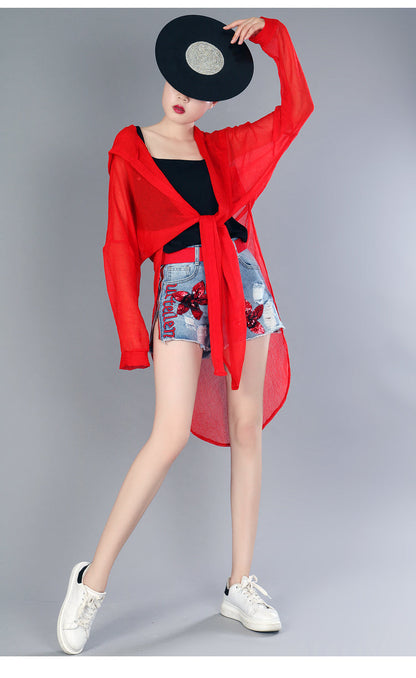 Kvinnors Denimshorts Blommönster Polyester och Bomull-5