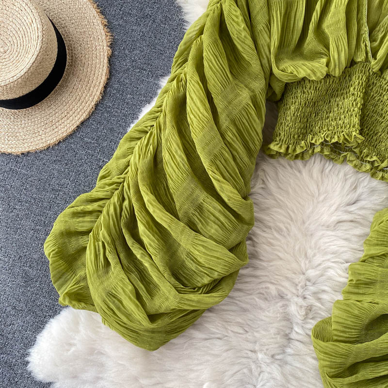 Dam Blus V-ringad Långärmad Polyester Med Puffärmar-4