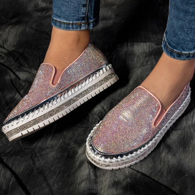 Kvinnors Mockasiner Slip-On PU-Läder med Glittrande Detalj-6