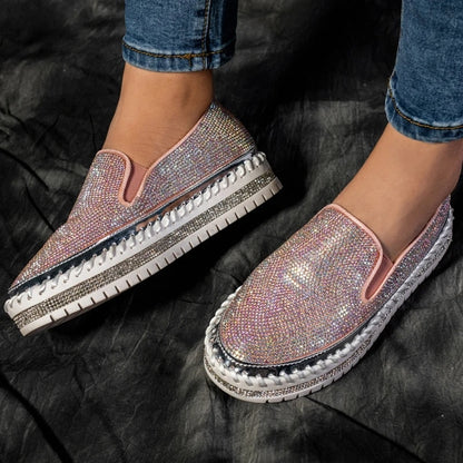 Kvinnors Mockasiner Slip-On PU-Läder med Glittrande Detalj-6