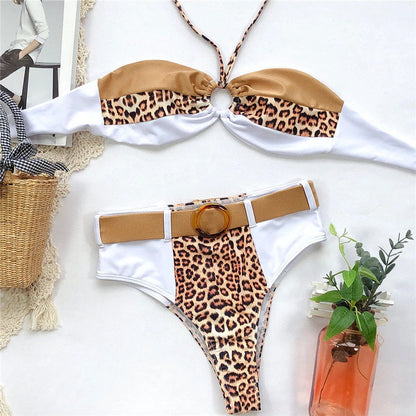 Variant image for Damernas Bikini Set Leopardmönstrad Bandeau Halter Polyester Lycra-2