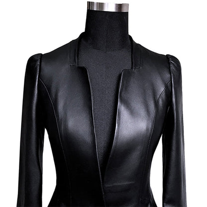 Dam Blazer En-Knappstängning Konstläder Elegant-3