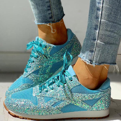 Dam Sneakers Glittrande Geometrisk Design Bomull-1