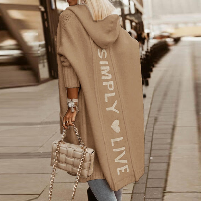 Kvinnors Oversized Kofta Med Brevmönster Polyester-4