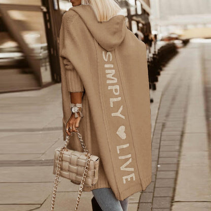 Kvinnors Oversized Kofta Med Brevmönster Polyester-4