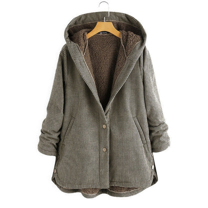 Dam Kappa Klassisk Rutig Vinterkappa Polyester Ullblandning-4