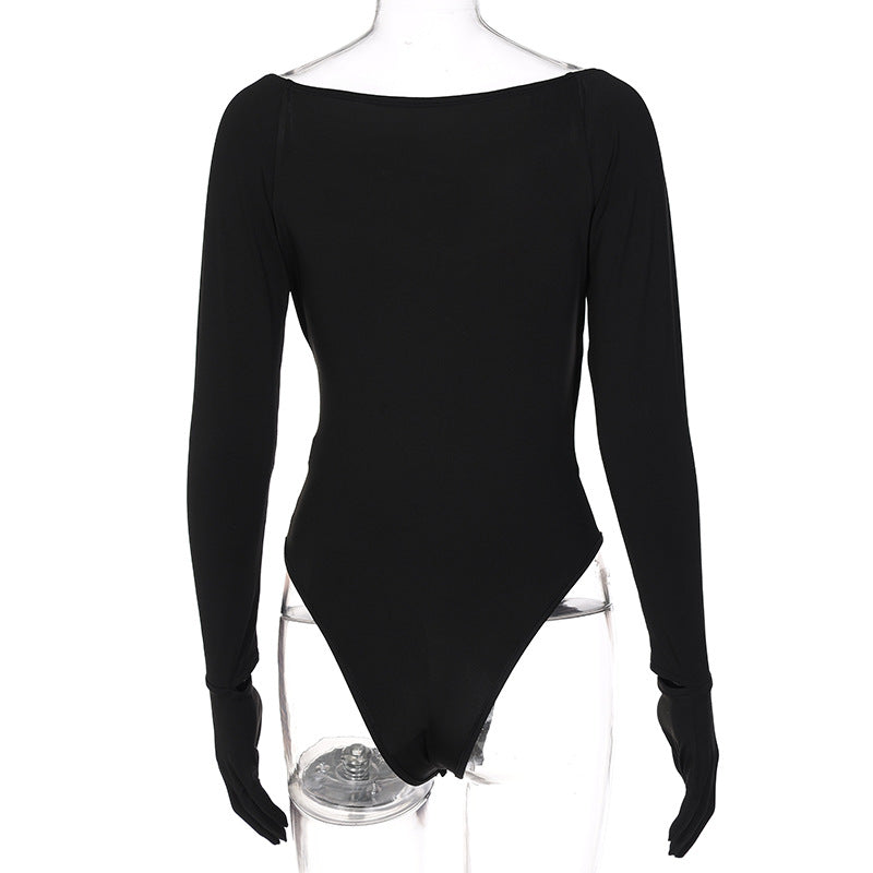 Dam Bodysuit V-ringning Långa Ärmar Polyester 3