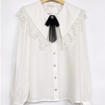 Vit Dam Blus Chiffon med Ruffle Detaljer 10