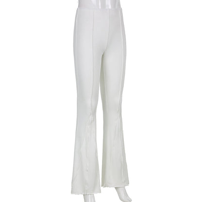 Dam Byxor Med Resår I Midjan Hög Midja Mjuk Polyester Snygga Byxor-6