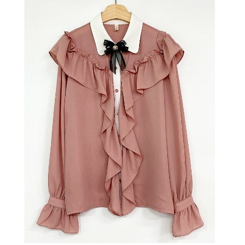 Vit Dam Blus Chiffon med Ruffle Detaljer 8