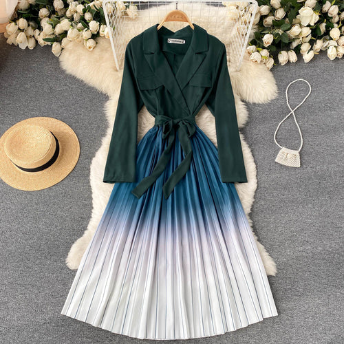 Kvinnors Midi Klänning A-linje Polyester Rynkad-1