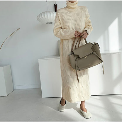 Dam Midiklänning Stickad Elegant 100% Akryl-3