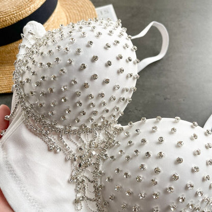 Kvinnors Festtopp Spaghetti Band Polyester med Strass och Tofsar-3
