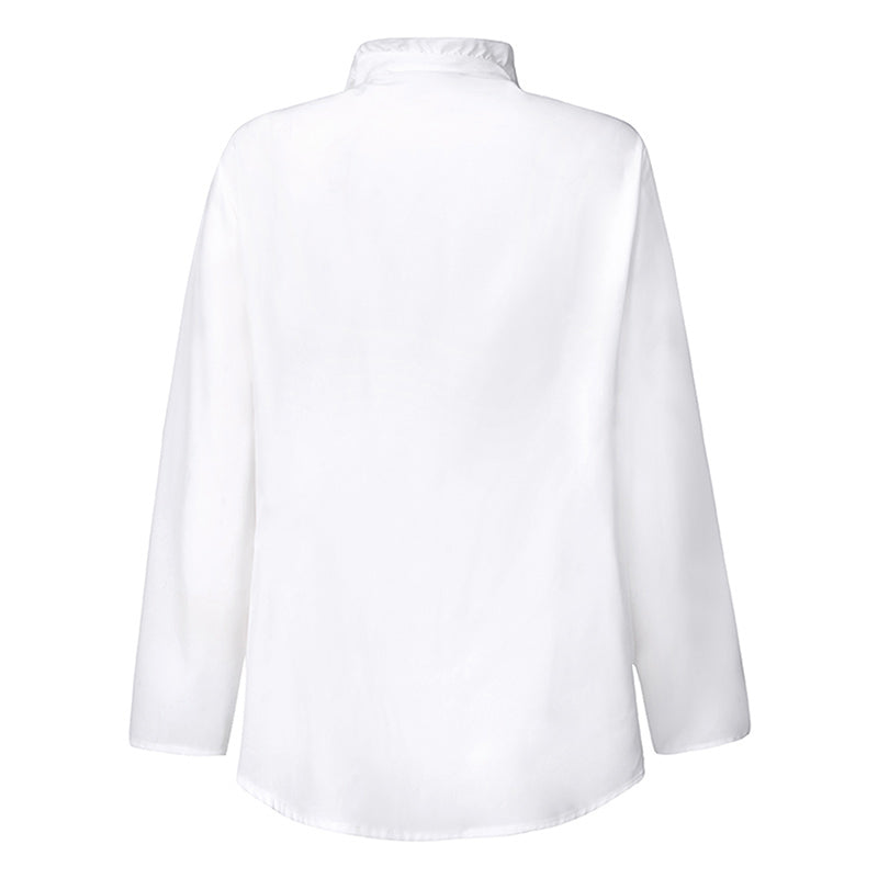 Vit Dam Blus Ruffled Polyester med Stand-Up Krage-6