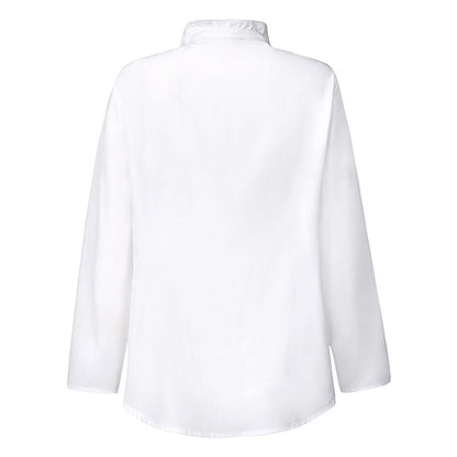 Vit Dam Blus Ruffled Polyester med Stand-Up Krage-6