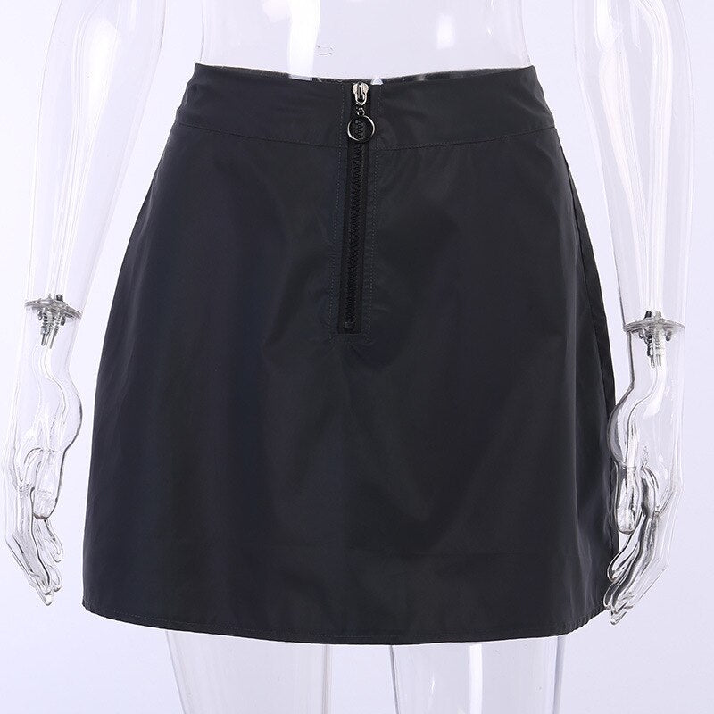 Dam Mini Kjol Holografisk A-linje Polyester-4