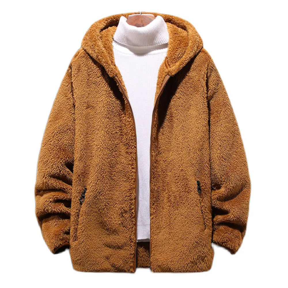 Herrjacka Vinter Teddyjacka med Huva Mjuk Fleece-1