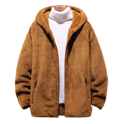 Herrjacka Vinter Teddyjacka med Huva Mjuk Fleece-1