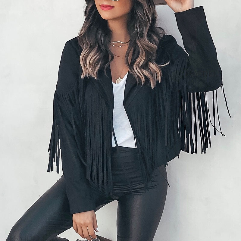 Läderjacka Dam med Fransar – Boho-Chic Design för Avslappnade och Eleganta Tillfällen 2