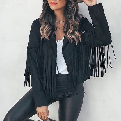 Läderjacka Dam med Fransar – Boho-Chic Design för Avslappnade och Eleganta Tillfällen 2