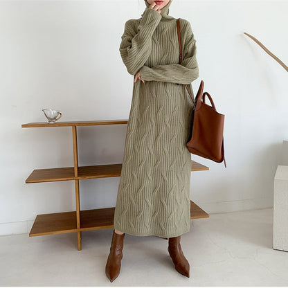 Dam Midiklänning Stickad Akryl Grön-1