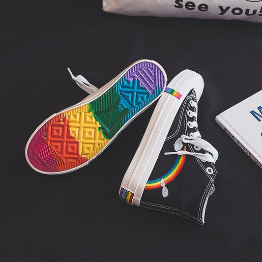 Höga Sneakers Dam Flerfärgat Mönster Linne Fritidssneakers-1