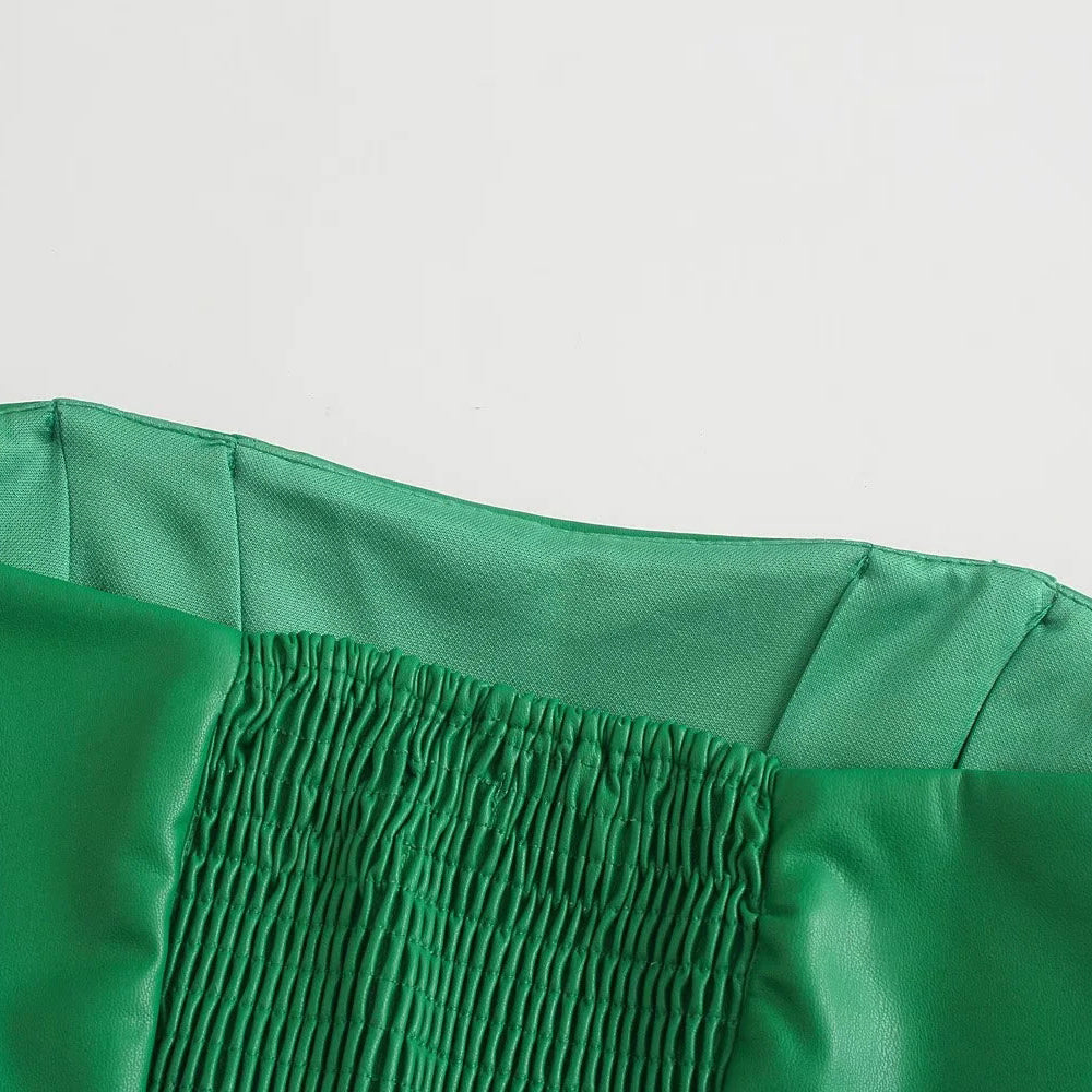 Dam Byxset Kort Topp Hög Midja Läder Polyester-4