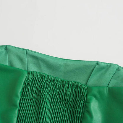 Dam Byxset Kort Topp Hög Midja Läder Polyester-4