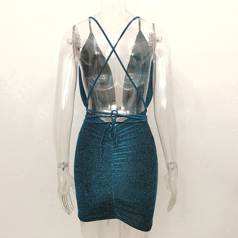 Kvinnors Mini Klänning Djup V-hals Spandex-5