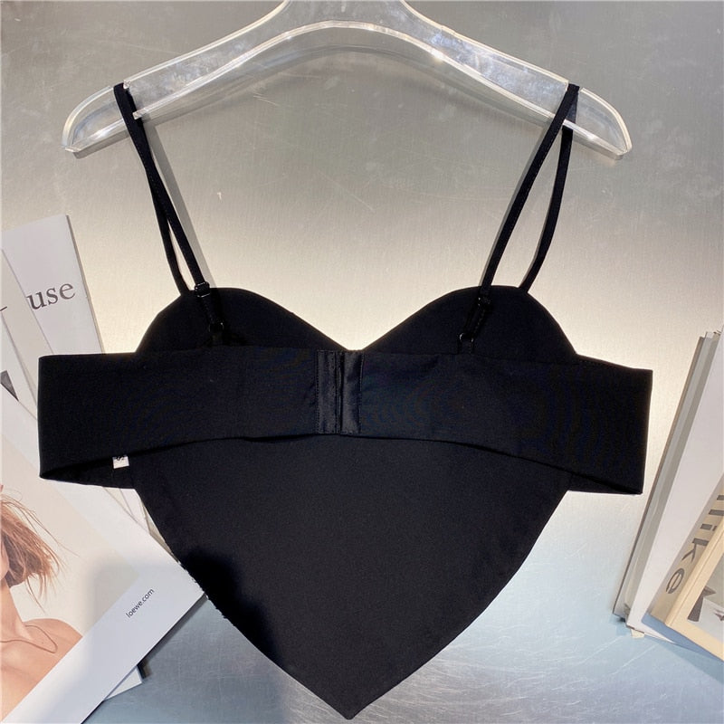 Kvinnors Kort Top Hjärthalsring Spaghetti Band Polyester-5