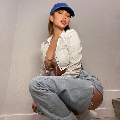 Dam Kort Skördetopp Vändbar Krage Polyester Viskos-2