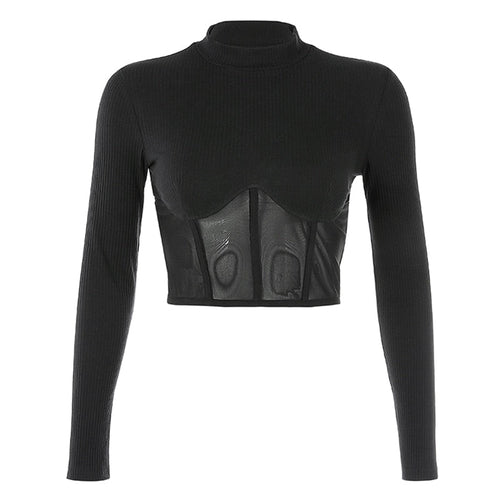 Dam Långärmad T-Shirt Stående Krage Bomull Spandex-1