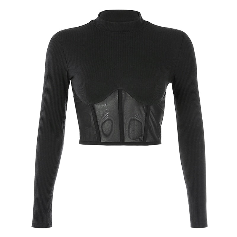 Variant image for Dam Långärmad T-Shirt Stående Krage Bomull Spandex-1