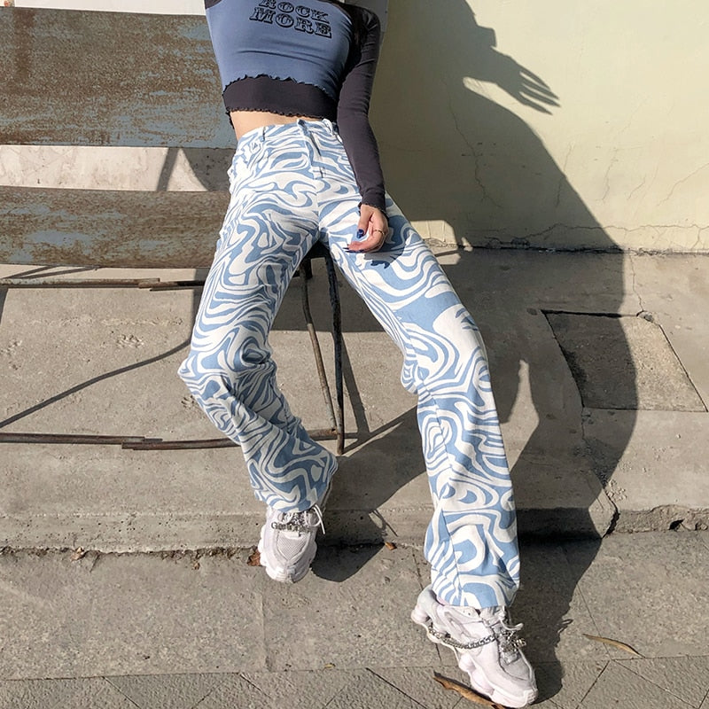 Dam Jeans Geometriskt Mönster 100% Bomull Regelbunden Passform-2