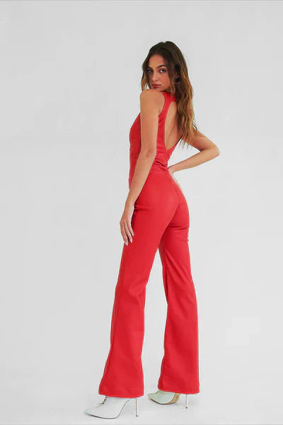 Dam Jumpsuit Bodycon med Hjärthalsringning i Stretchmaterial - Figursydd Elegant Passform för Fester och Avslappnade Tillfällen 4