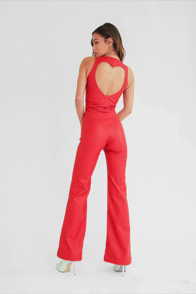 Dam Jumpsuit Bodycon med Hjärthalsringning i Stretchmaterial - Figursydd Elegant Passform för Fester och Avslappnade Tillfällen 3