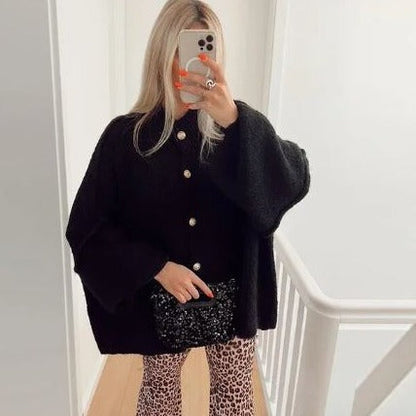 Dam Stickad Överdimensionerad Tröja Akryl för Vinter-4