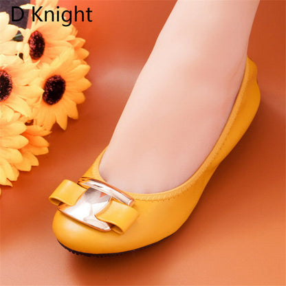 Dam Ballerina Skor Läder Platta Med Metallaccent-4