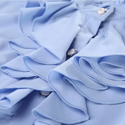 Dam Axelfri Blus Chiffong med Ruffles Polyester-5