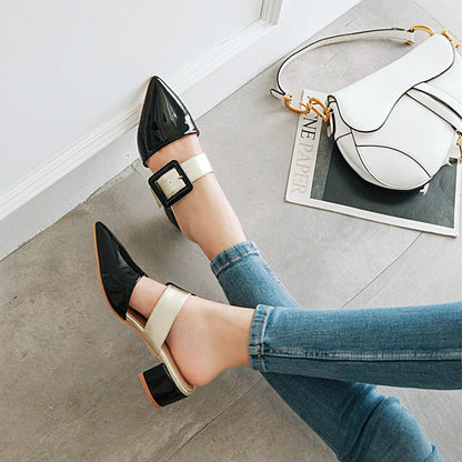 Dam Sandaler Mules Fyrkantigt Stycke Patentläder-2