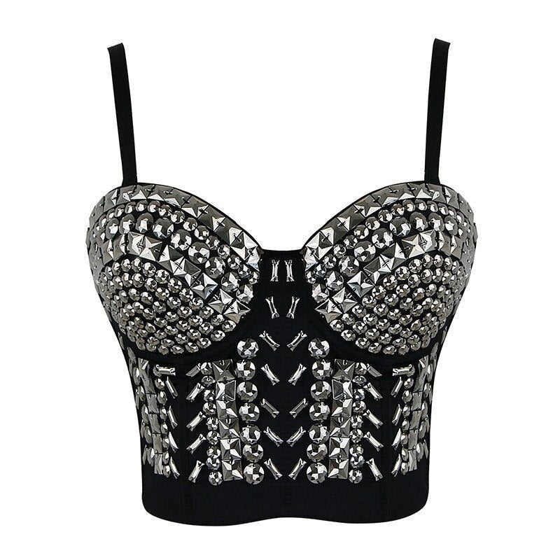 Dam Crop Top Ärmlös med Nitar Polyester-5