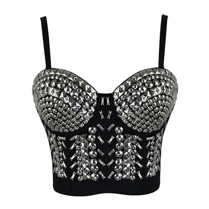 Dam Crop Top Ärmlös med Nitar Polyester-5
