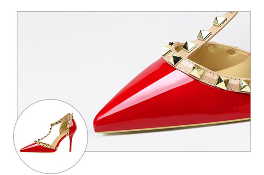 Dam Högklackade Sandaler Ankelband PU-Läder med Nitar-4