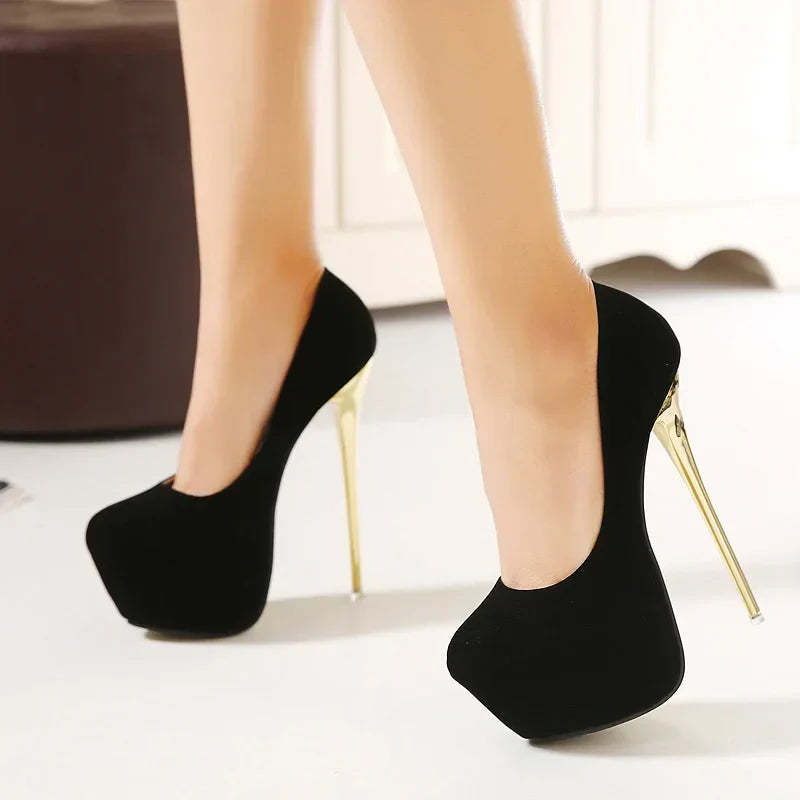 Dam Pumps Rund Tå Monokrom PU för Elegant Stil och Komfort-3